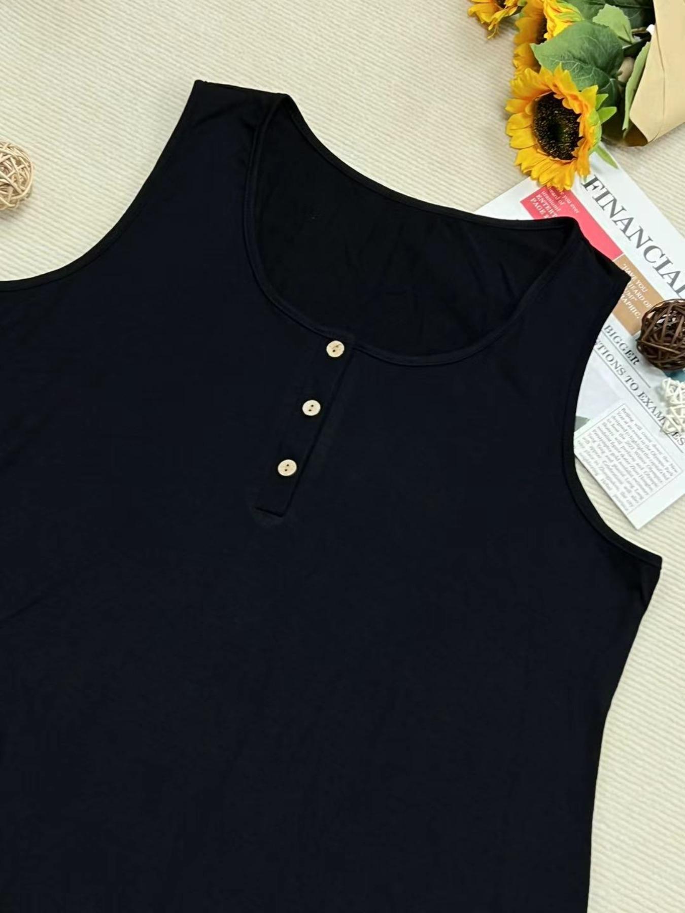 Summer New Trend Large Size Women's Tank Button Casual Vest, Fitted Plain Design, Perfect for Daily Wear, Comfortable and Stylish