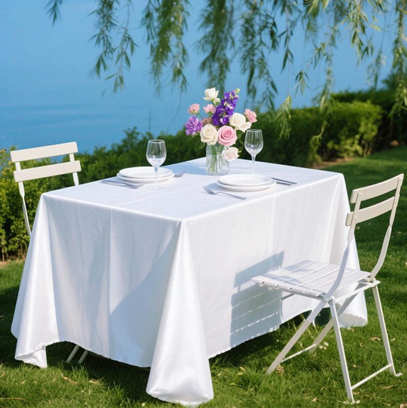 White Rectangle Satin Tablecloth Wedding Table Cloth For Christmas Baby Shower Birthday Events Banquet Decor Home Dining Table