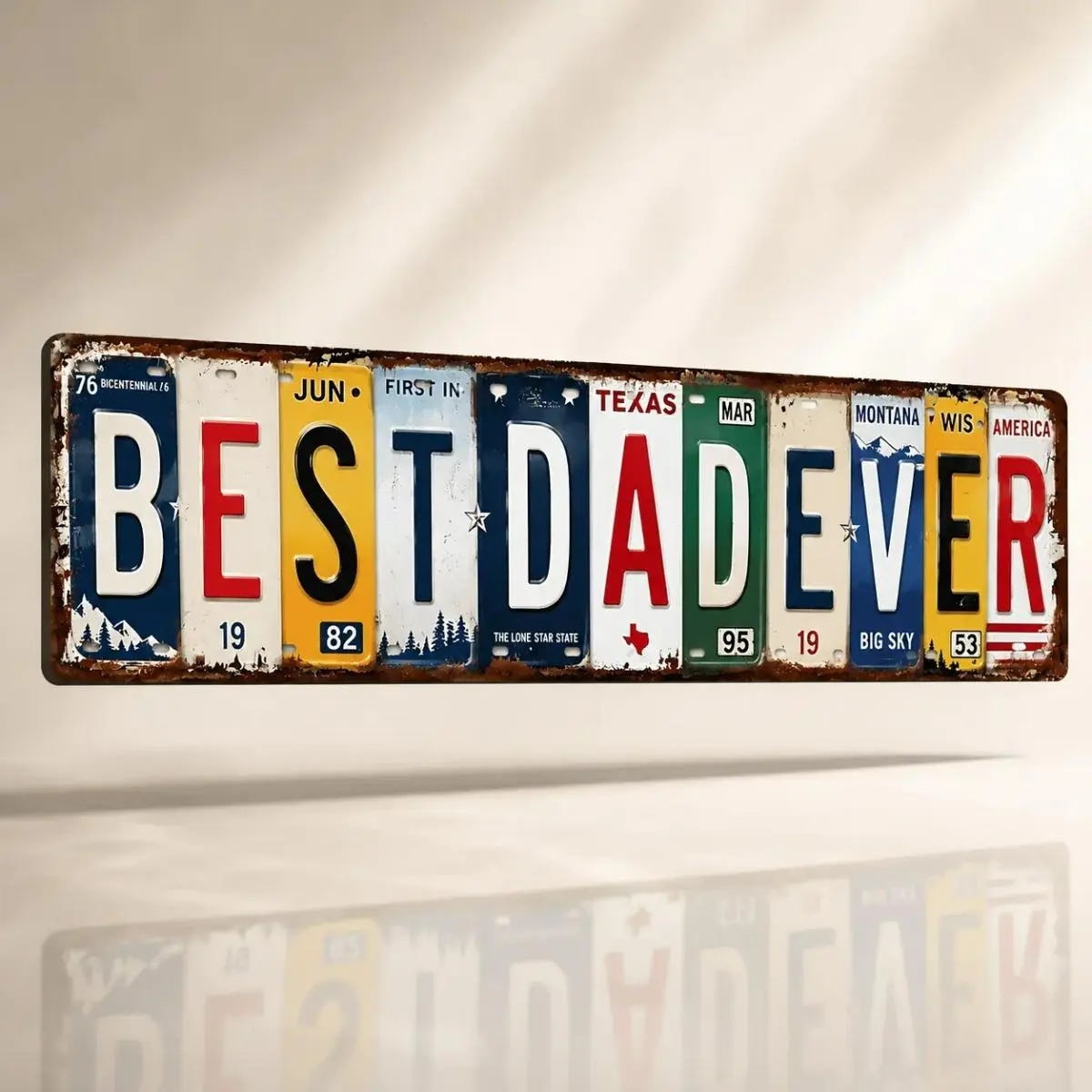 Best Dad Ever Metal Sign, Vintage License Plate Style Wall Decor, Father’s Day Gift Plaque for Dad, Rustic Garage, Workshop, Man Cave and Home Decoration (4 x 16 Inch)