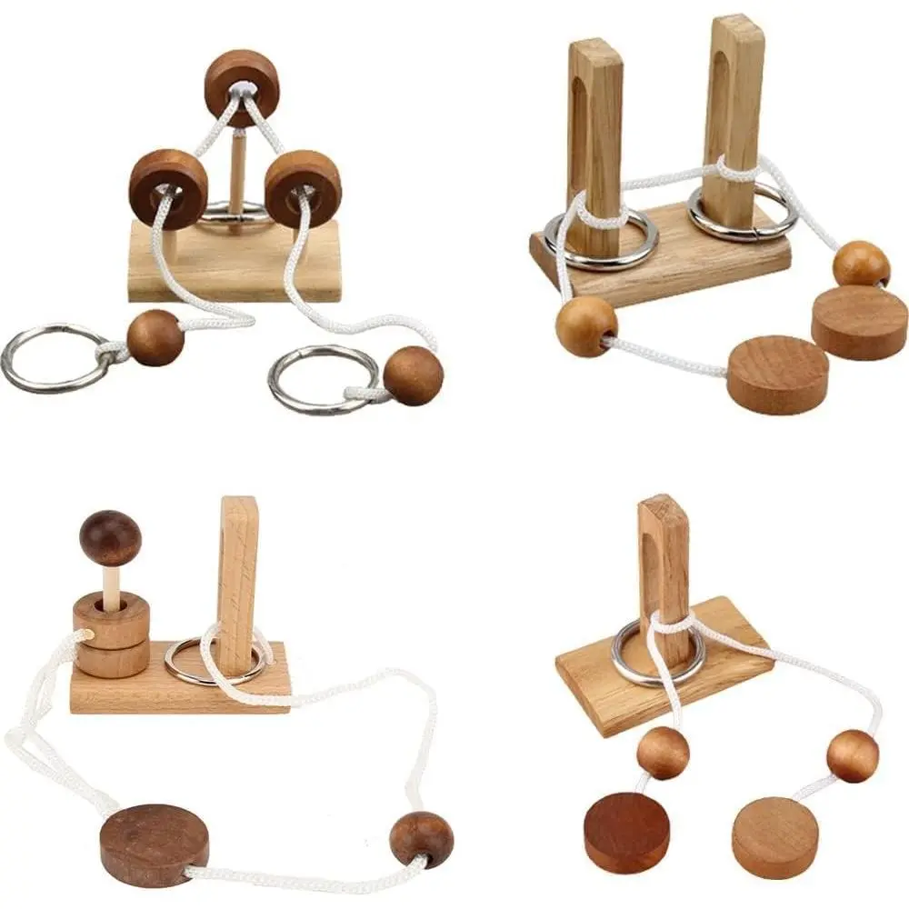 Wooden Threading Rope Loop Puzzle Luban Lock Brain Teaser Game Adult Kids Toy Puzzles for Adults (4)