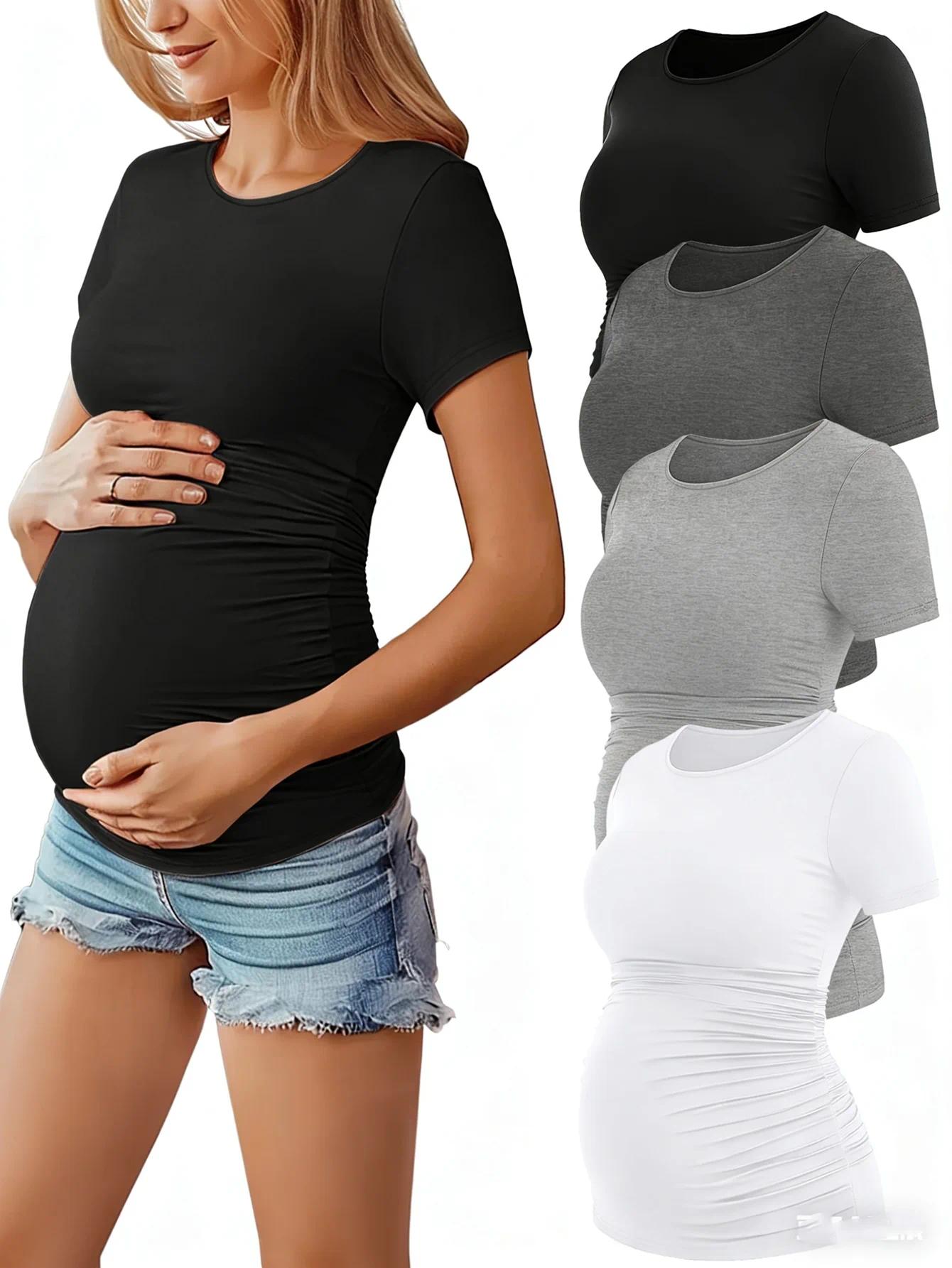 4-piece set, maternity summer short-sleeve T-shirt top, casual maternity wear, new summer shirt
