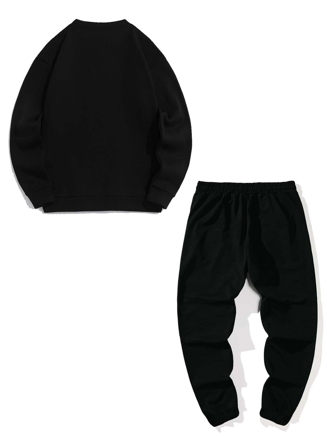 Men's Eagle Print Drop Shoulder Sweatshirt & Pocket Sweatpants Two-piece Set, Loose Casual Fashion Cozy Two Piece Outfits for Daily Outdoor Wear, Men's Clothing for Spring Fall