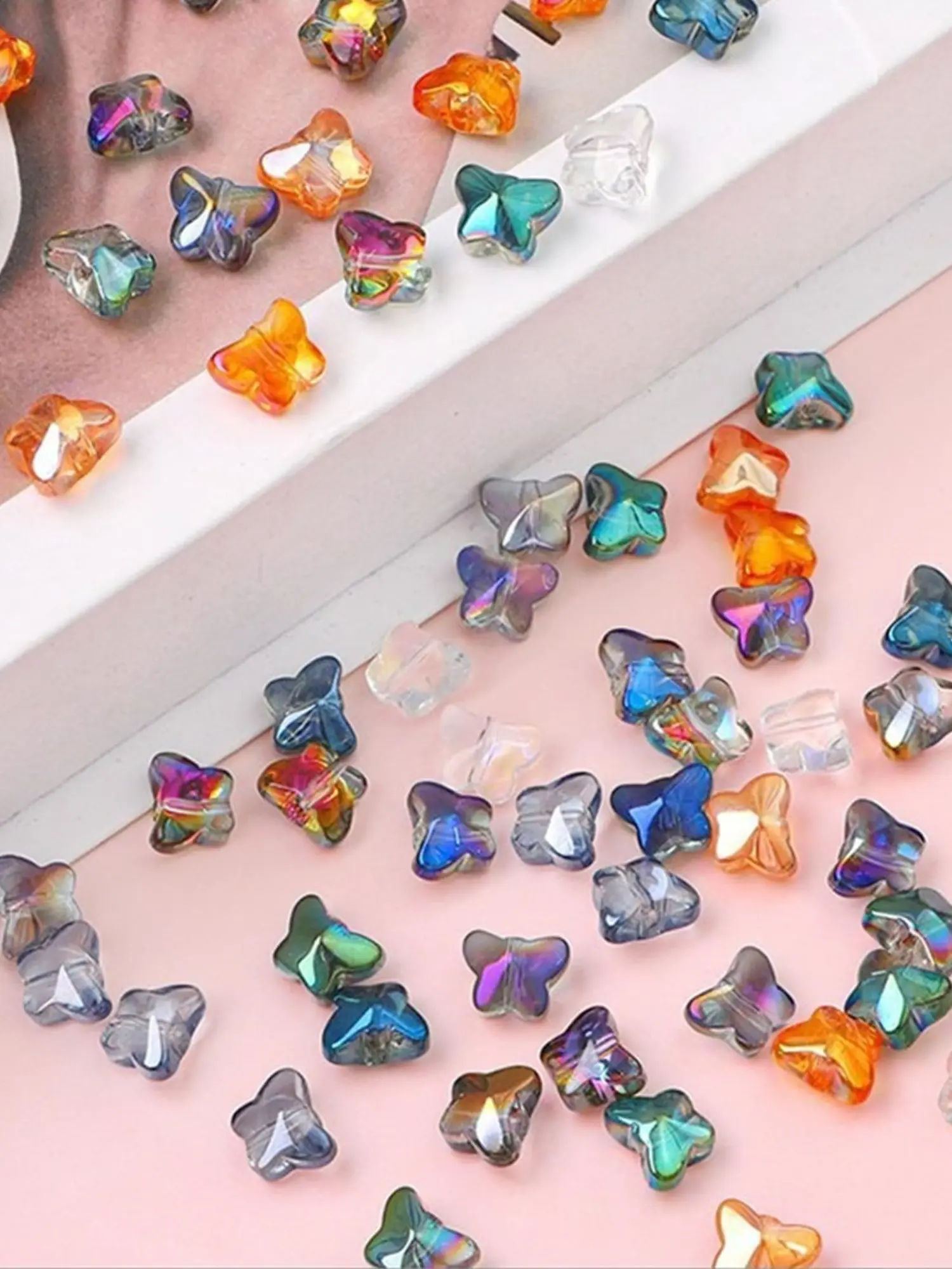 200 Pcs Grass Crystal Butterfly Beads - 10mm Loose DIY Beads & Charms with Spacers, with a Storage Box