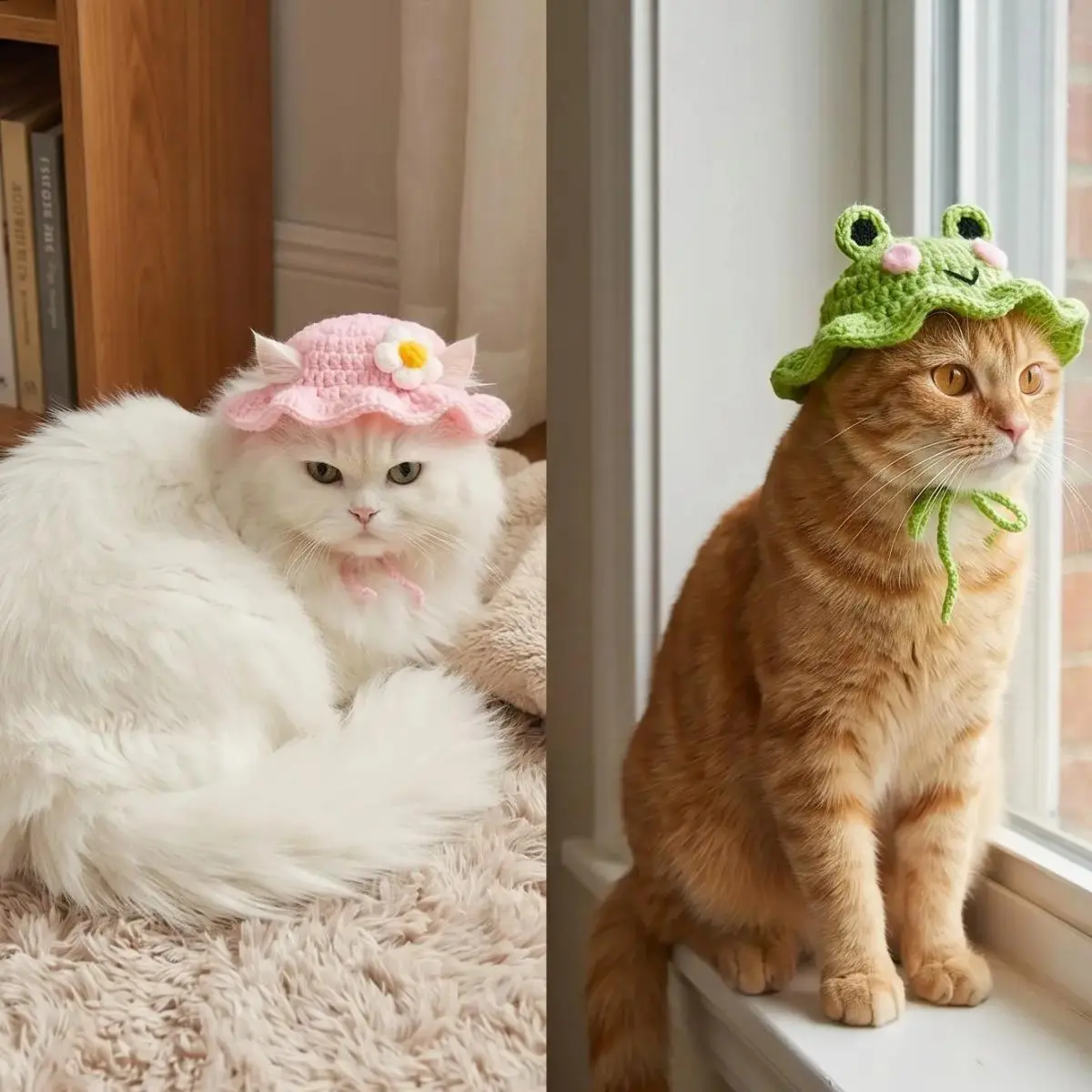 4-Pack Handmade Knit Pet Hats with Adjustable Strap, Comfy Polyester Warm Holiday Outfits, Cute Frog Fun Accessories for Small Cats Tiny Dogs Birthdays Party Photo Props, Clothing, Knit Hat, Extra Cozy, 4-Pieces, Cute And Functional, Cute Photo Shoots