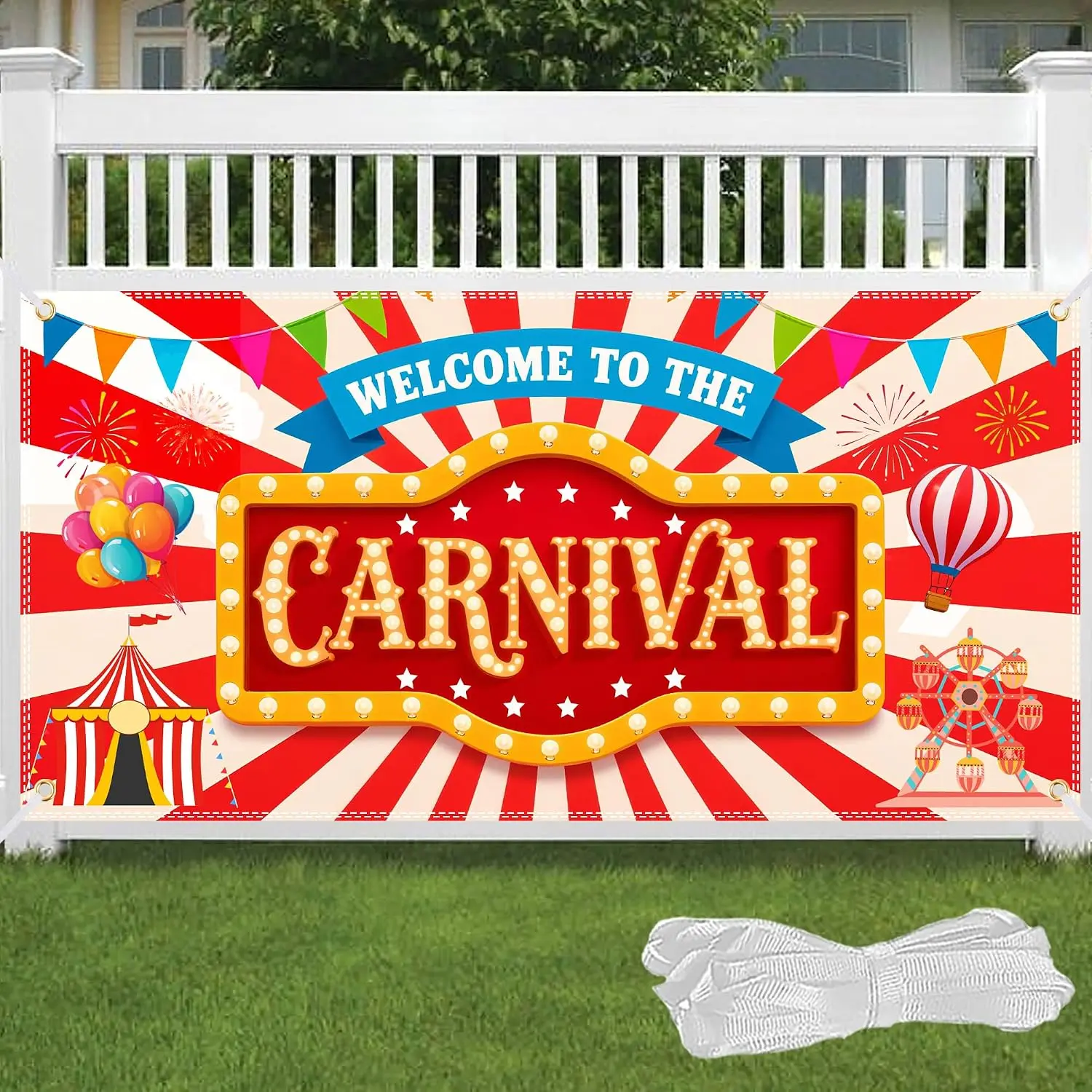 Carnival Backdrop 71x35 Inch Welcome to the Carnival Banner – Circus Carnival Decorations for Carnival Theme Party, Carnival Party Supplies Photo Booth Background with Ribbon & 4 Brass Grommets