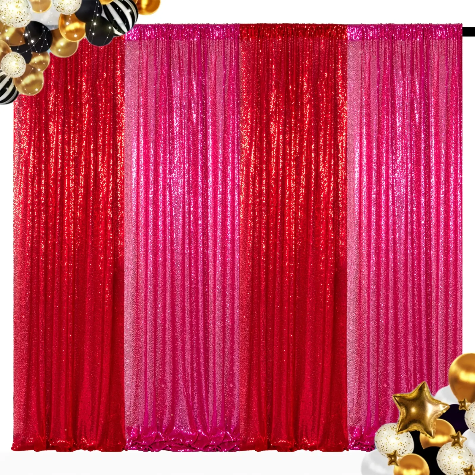 4 Panels 2FT x 8FT Red Sequin Backdrop Streamers, Glitter Backdrop Drapes for Wedding Birthday Stage Hot Pink Theme Valentine's Day Christmas Party Decorations