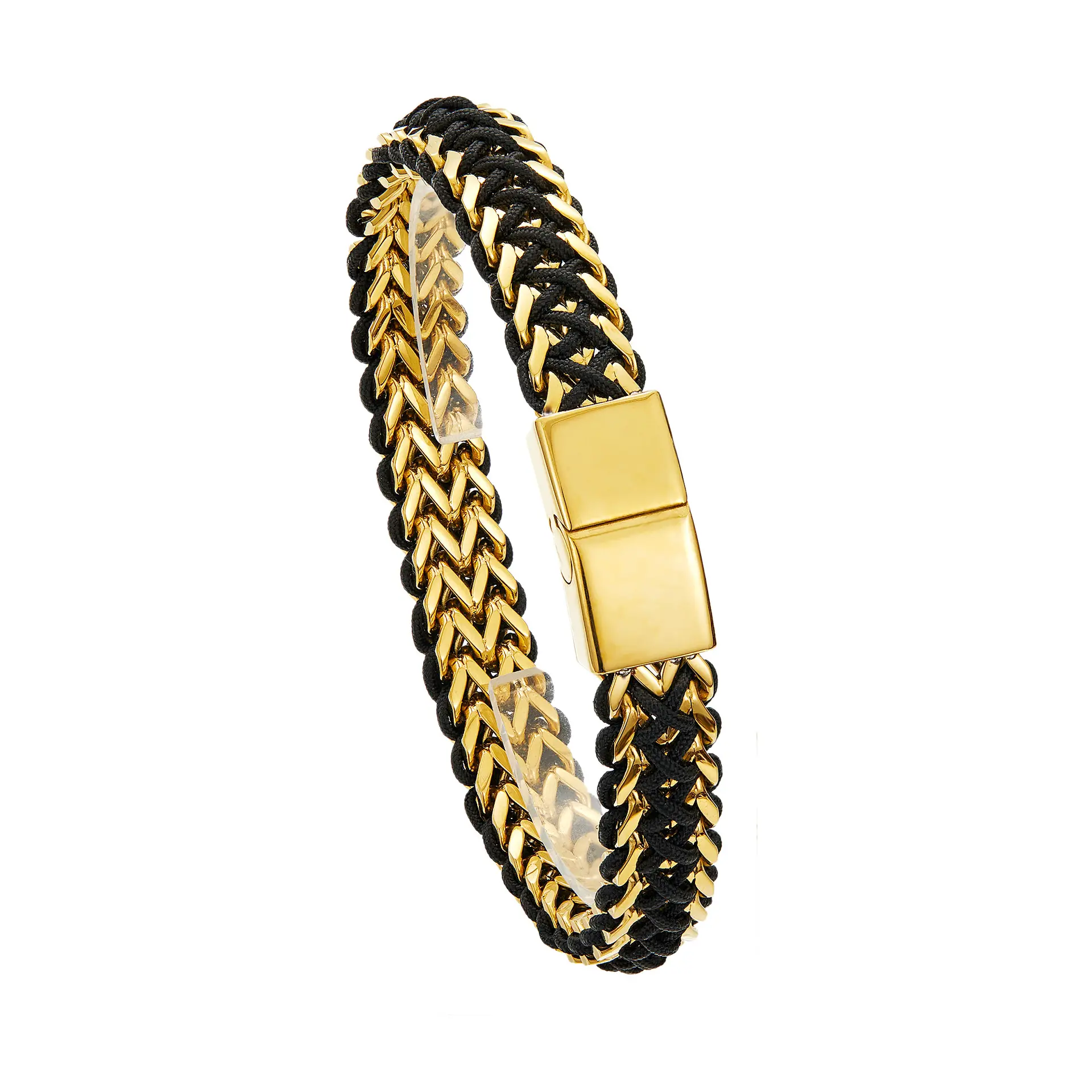 Men's Gold Double Row Welded Square Chain Bracelet Stainless Steel 14K Gold Braided Bracelet with Magnetic Clasp BZSZ, Men's Jewelry Gift, Accessorieschains for men