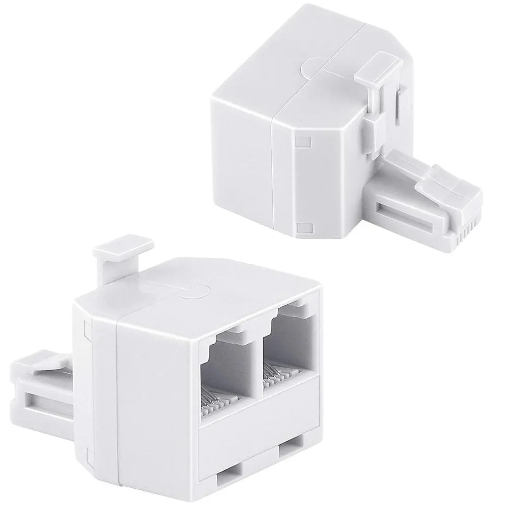 2 Pack White RJ11 Duplex Wall Jack Adapter - 1-to-2 Modular Converter Plug, Dual Phone Line Splitter for Phones, Answering Machines, Fax Machines, Caller ID (Home Use), For Use With Answering Machines