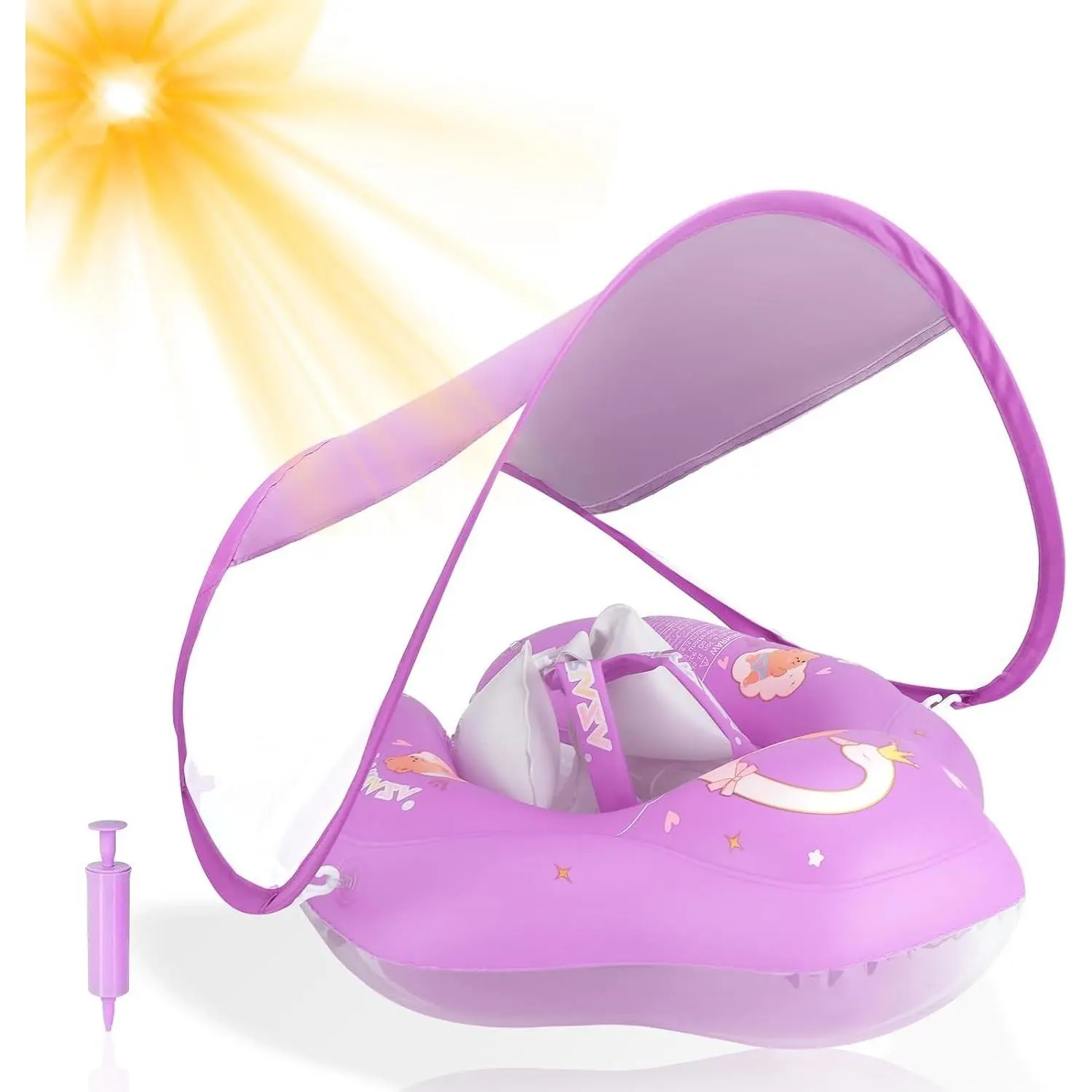 Baby Float with Canopy UPF50+ Sun Protection for Infant Newborn Toddler Inflatable Swimming Spring Swim Water Float 0-36 Months with Balance Ball Safety SeatGift