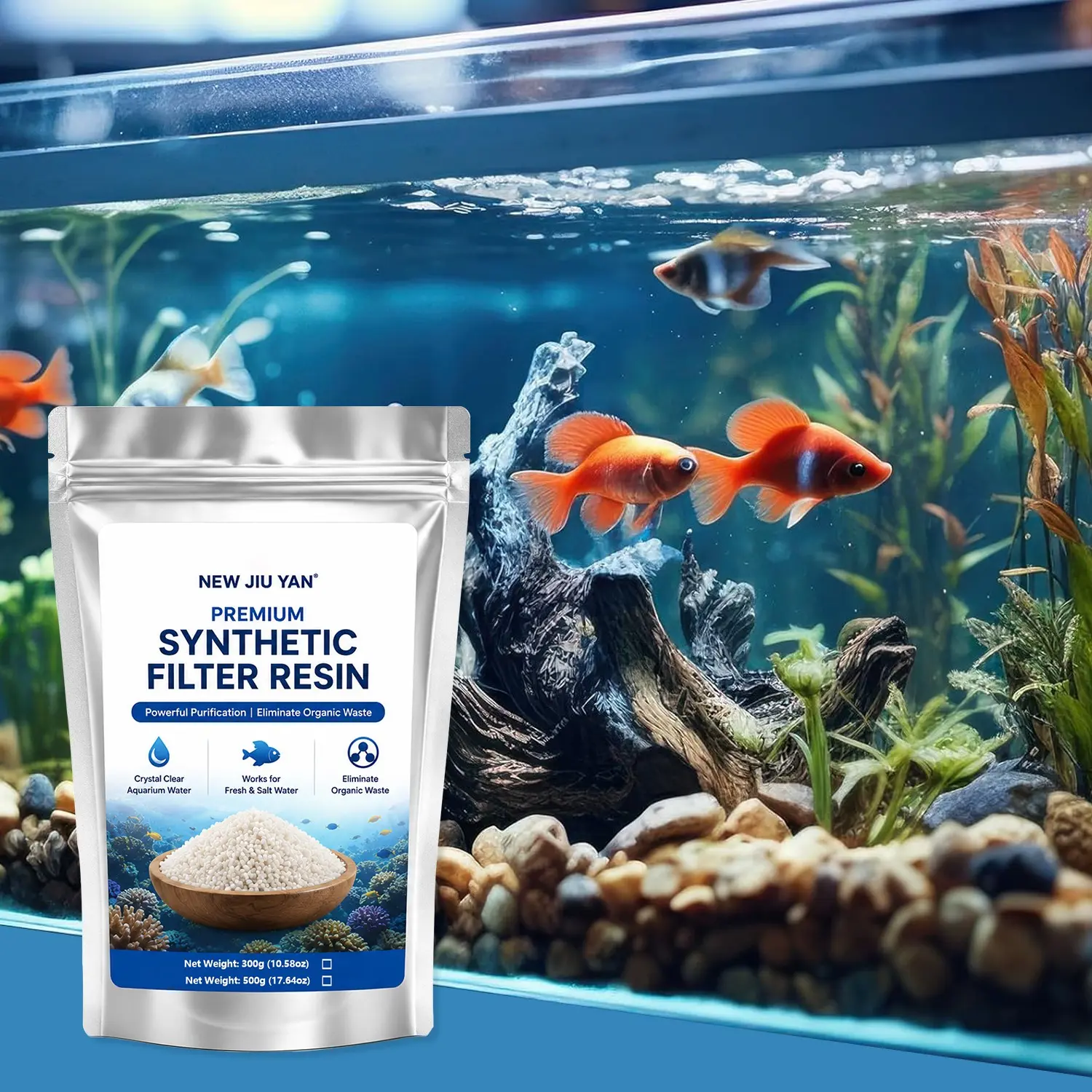 300g Aquarium Filter Media Resin with Mesh Bag, Removes Debris, Suitable for Freshwater and Saltwater Small Fish Tanks