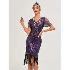 Women's Roaring Twenties Flapper Party Dress - Vintage 1920s Glamour with Sparkling Sequences, Formal Gala Evening Gown for Weddings, Proms, Themed Events - Non- Party Dress, Prom Night Wear, Wedding Guest Attire, Elegant Embroidery, Fringe Embellishment
