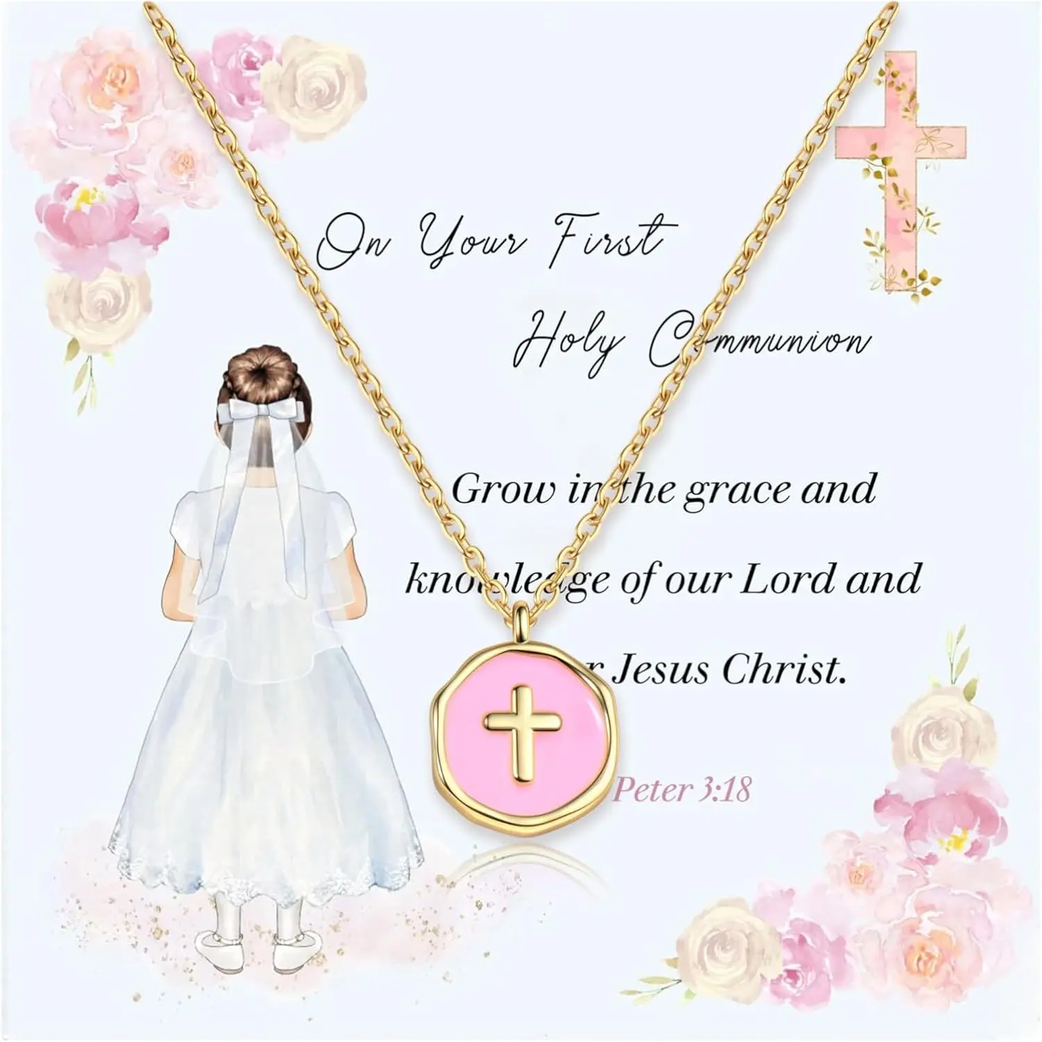 Dainty Cross Necklace – 14K Gold Plated Christian Jewelry, Baptism First Communion Gift for Women