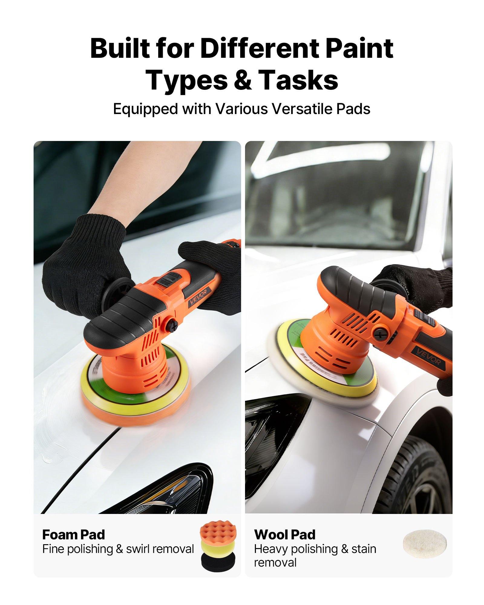 VEVOR Car Buffer Polisher, 6-Inch Dual Action Polisher Buffer Waxer, 650W 6 Variable Speeds 2000-6800RPM Random Orbital Polisher Kit for Cars Detailing, Waxing, Polishing