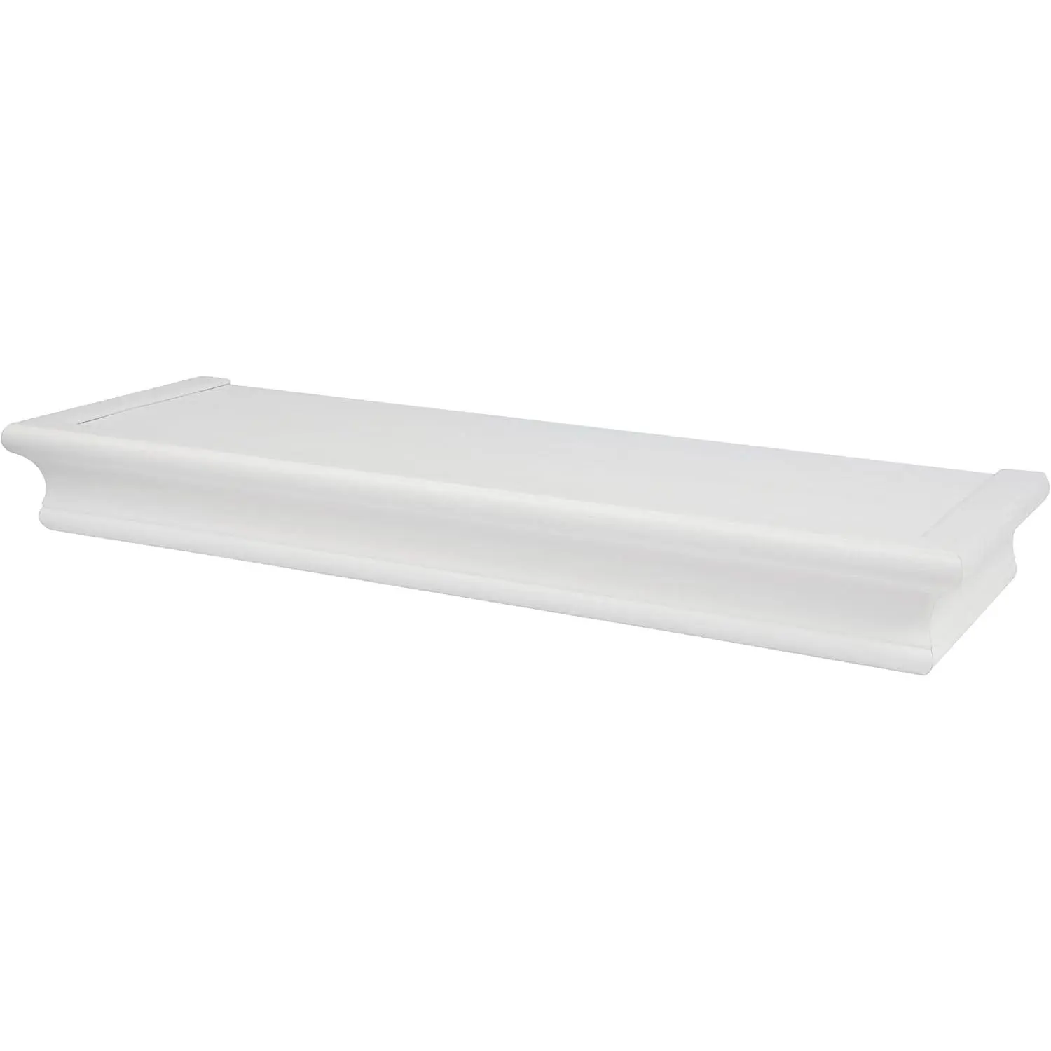 HIGH & MIGHTY Floating Shelf 18 Inch |   Tool-Free Wall Mounted Shelf for Drywall |   Holds 15 lbs Beveled White Decorative Wall Shelf for Bedroom Living Room Bathroom Kitchen Storage