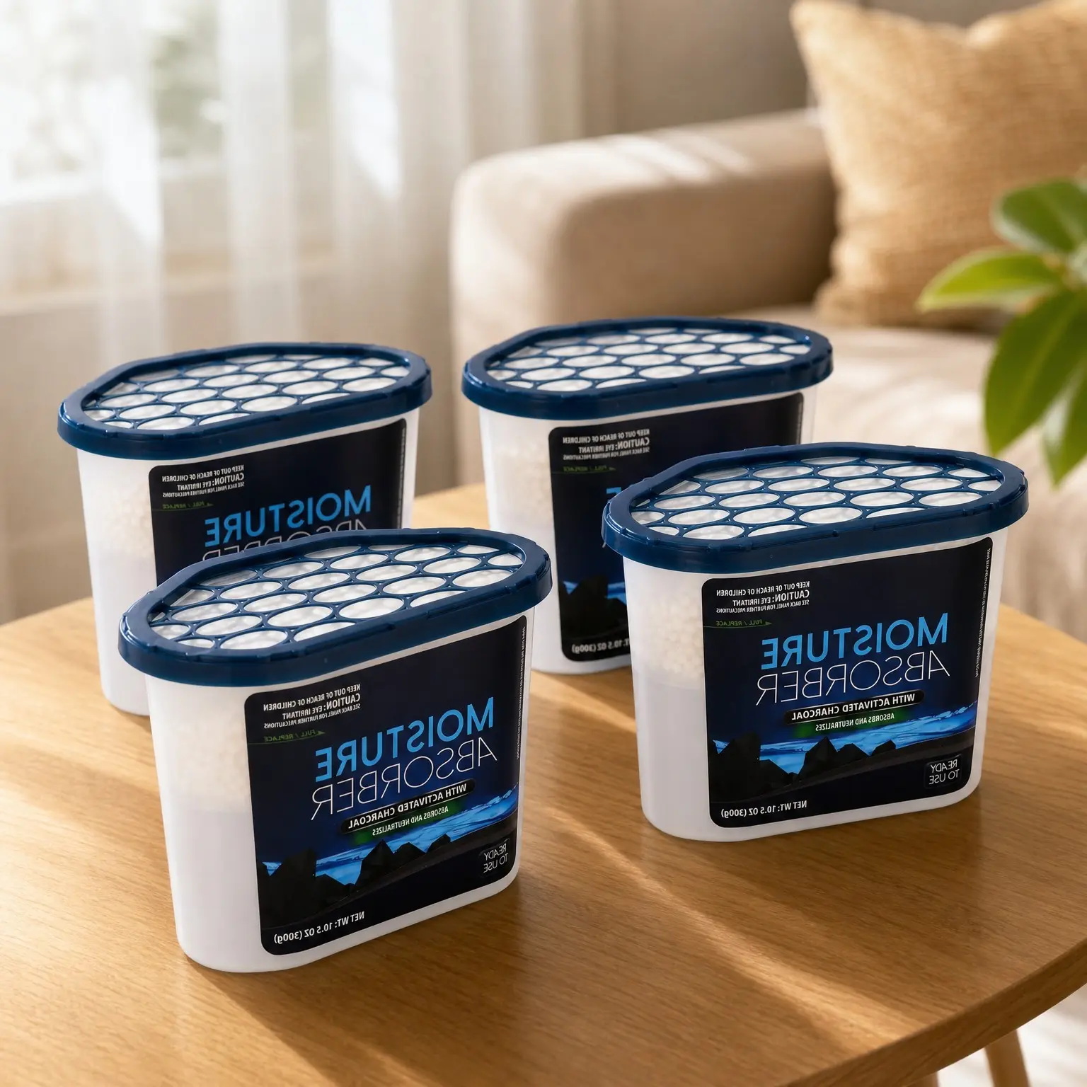 Activated Charcoal Moisture Absorber 10.5 oz/300g | Removes Moisture, Dampness, Humidity & Odors | Moisture Trap for Bathroom, Closet, Kitchen & Small Spaces | Set of 4Gift