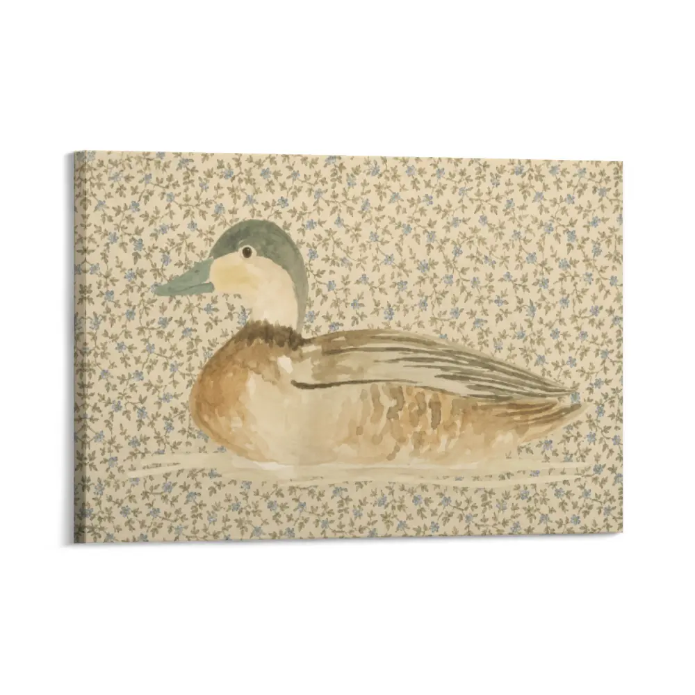Vintage Mallard Duck Horizontal Graphic Print - Frameless Hangable Canvas Wall Art, Kid Room Nursery Decor, All Seasons Botanical Cottage Core Bathroom Spiritual Art