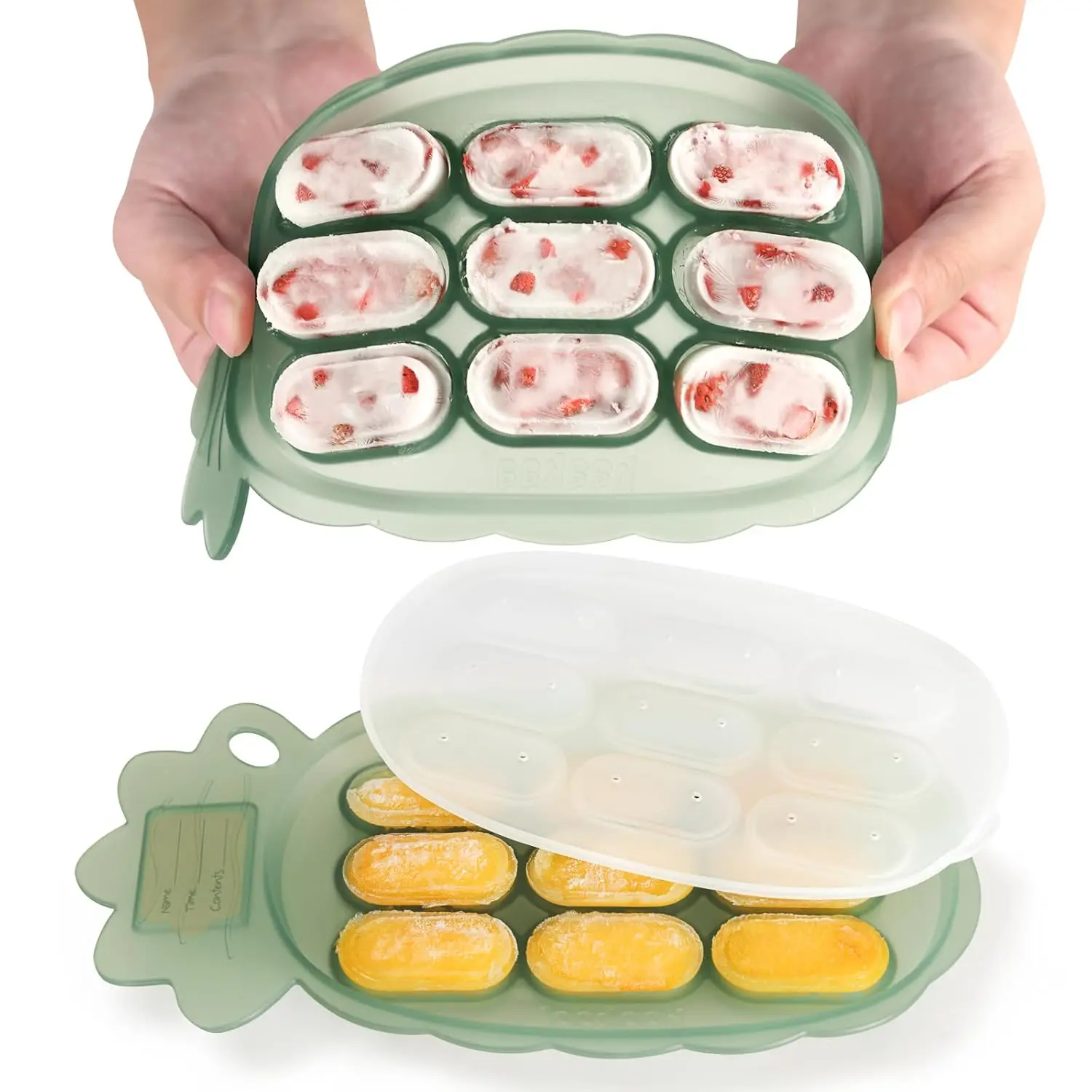 Silicone Nibble Freezer Tray -Breastmilk Teething Popsicle Mold - Baby Fruit Food Feeder Teether Tray - Baby Food Maker - Ice Cube Tray - 4 Months  Babies - BPA Free Silicone -Green New model