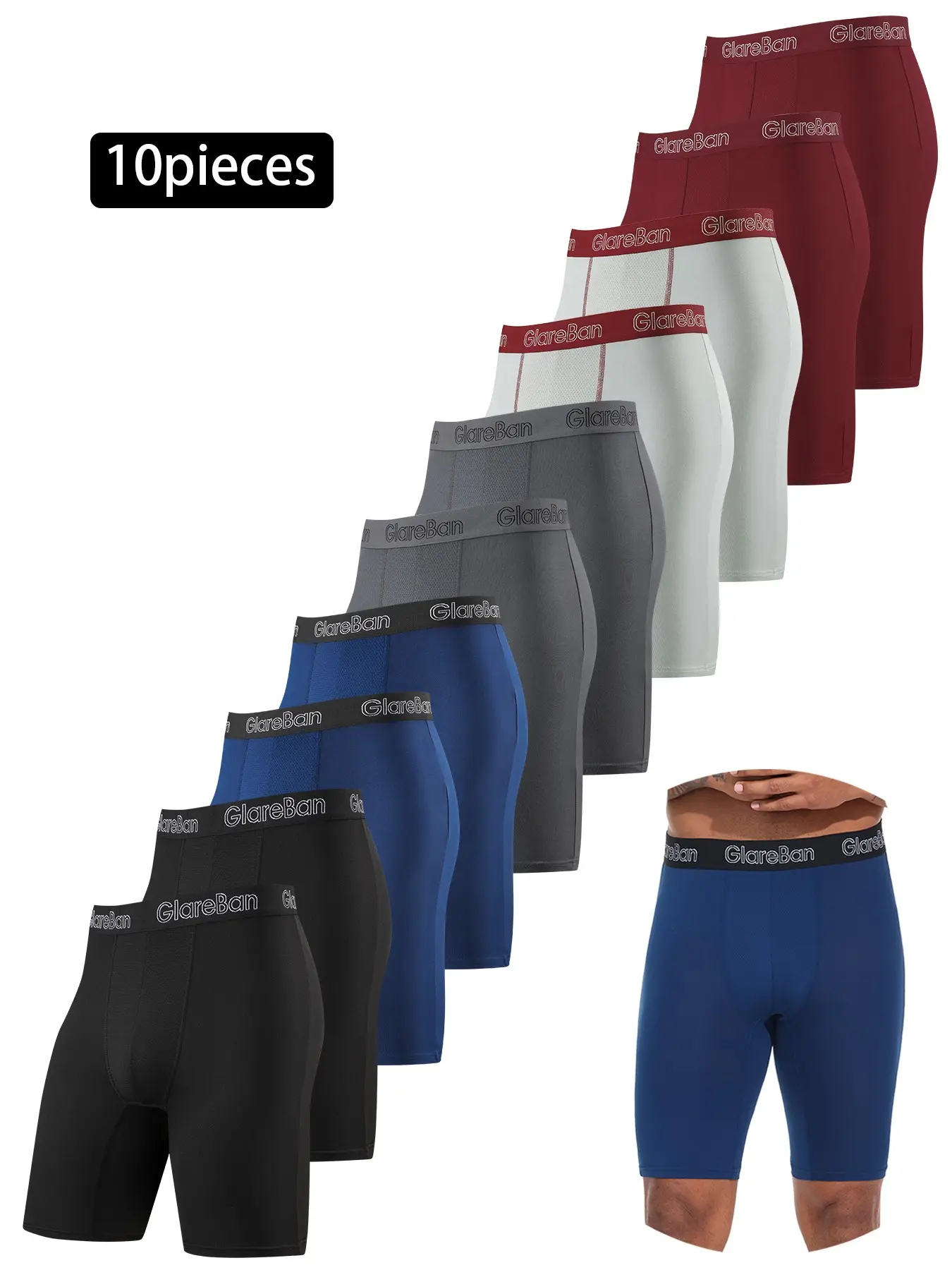 10pcs Long Leg Sports Boxer Shorts for Men, Quick-Dry Soft Underwear, Comfortable Male Underpants, Sports Fitness Underwear