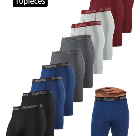 10pcs Long Leg Sports Boxer Shorts for Men, Quick-Dry Soft Underwear, Comfortable Male Underpants, Sports Fitness Underwear, Polyester Fabric Underwear