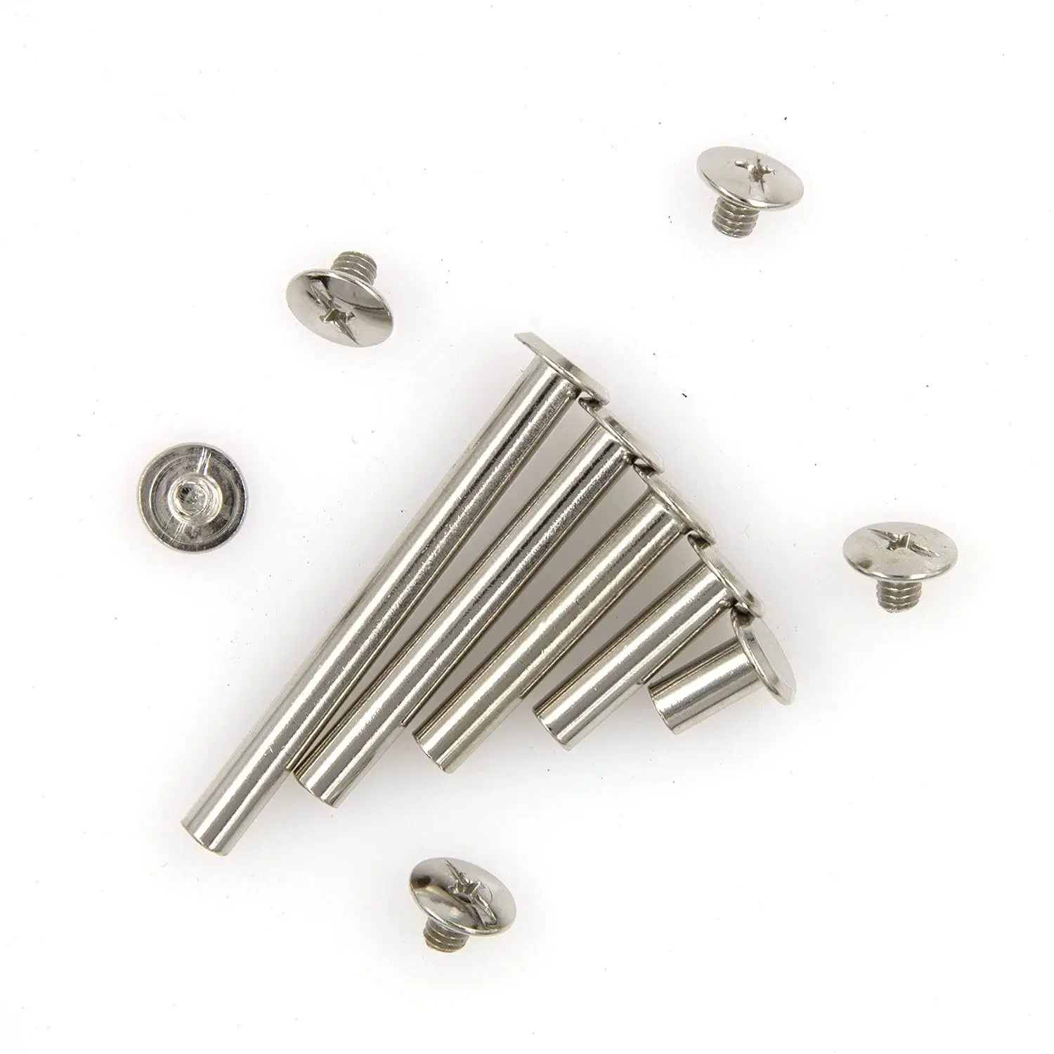 60-120 Set Phillips Head Chicago Screws M5 x 8/ 10/ 15/ 25/ 35/ 45mm Binding Screw Posts Leather Nail Rivets Chicago Button for DIY Craft Leathercraft Leather Belt Bookbinding, Silver