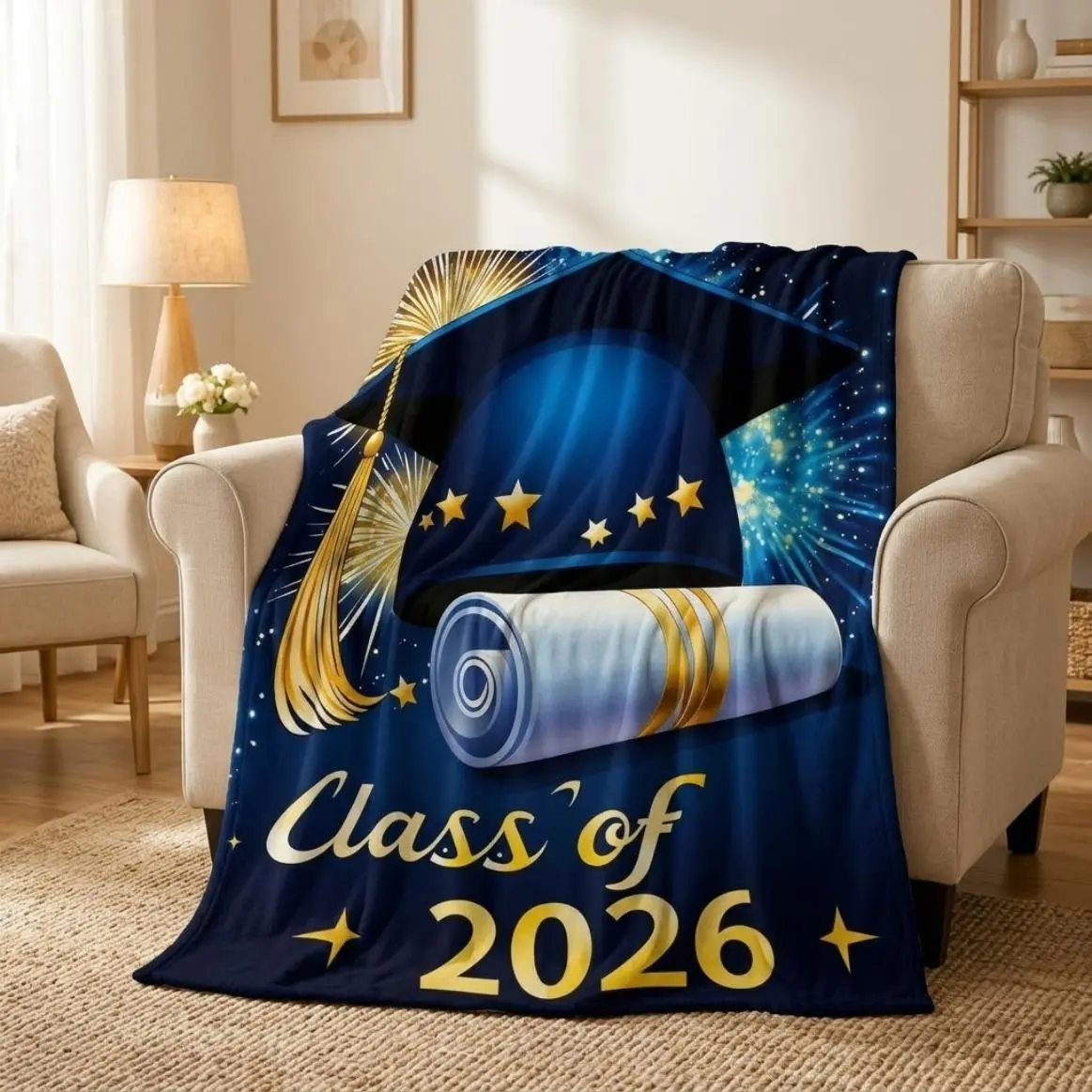 Graduation Commemorative Flannel Printed Throw Blanket For Adults And Kids, Warm Soft Cozy Blanket, Graduation Theme Home Decor, Wrinkle Resistant Easy Clean Bed Blanket, Decorative Throw Blanket For Sofa Couch Bedroom Dorm Gift