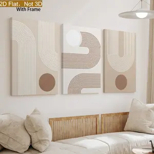 2D plane, 2D plane, 3-piece set of modern minimalist geometric line wall art, Morandi-style abstract canvas prints, stylish wall decoration for living room, bedroom, and entryway, modern neutral tone artwork with wooden frame canvas painting