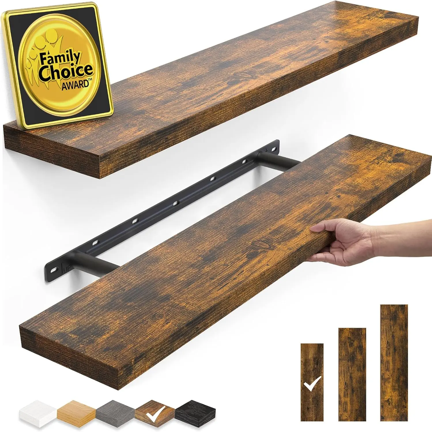 Floating Shelves Set of 2, 22.5 inches Farmhouse Rustic Wood Wall Mounted Shelves for, Bedroom, Living Room or, Shelf Decor Book with 22lbs Capacity, Rustic Brown