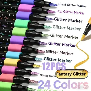 12/24/36/72pcs Glitter Dual-Ended Pens, Fluorescent Markers, Fast-Drying Ink, Fine Tip, Cap Included, Ideal for Scrapbooking, Card Making, Planners