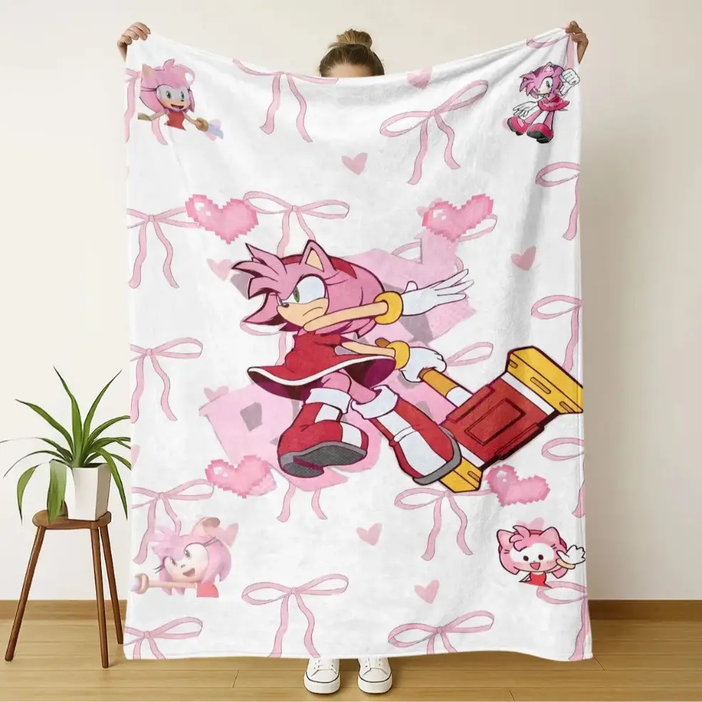 Cartoon Amy Rose Theme Blanket, Soft Polyester Fiber, Baby blankets and adult blankets, All-Season Warmth, Lightweight Multi-Purpose Throw for Sofa Bed Car, Cartoon Pattern Blanket, Perfect Gift for Holiday Birthday birthday gift