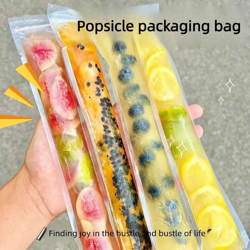 100 PCS Food-Grade Disposable Ice Popsicle Bags, Homemade Ice Cream & Fruit Jelly Freezer Bags, Long Strip Popsicle Pouches