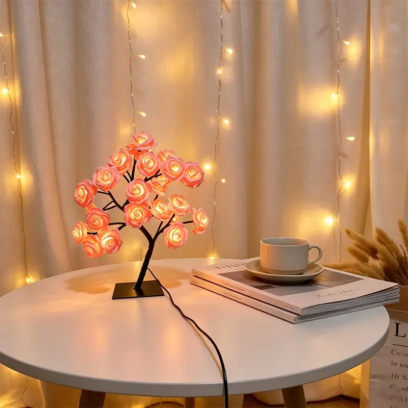 Rose Flower Tree Night Light, USB-Powered Table Lamp, Flower Design Lamp for Bedroom Lighting, Home Decor Lighting, Holiday Decorative LED Light and Valentine's Day Gift #GLOBAL PICKS