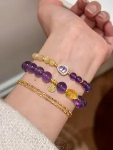 Natural Gold Hair Crystal Amethyst Bracelet, Women's Gourd Bead Jewelry, Luxury High-End Gift for Family and Lovers