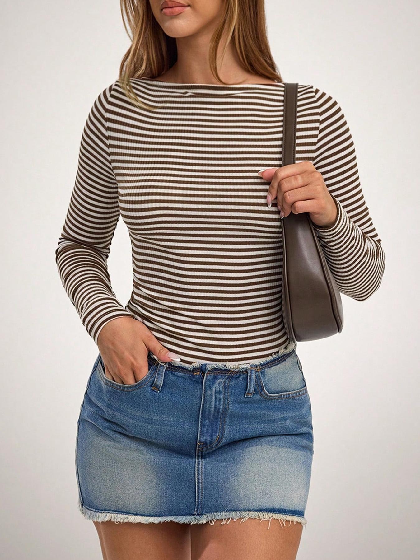 Women's Casual Striped Slim-Fitting Long Sleeve T-Shirt, Stylish Daily Wear Top, Perfect for All Occasions
