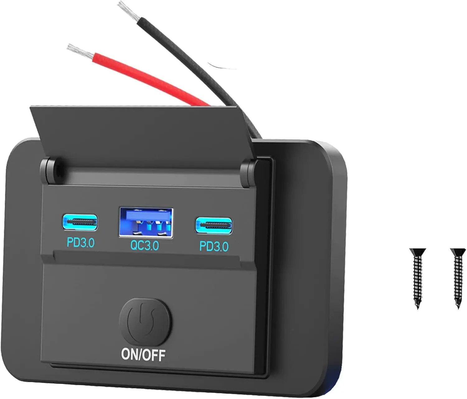 12V USB Outlet - Power Switch, Dual PD3.0 Type C (36W) & QC3.0 (18W) USB - Waterproof Car Charger for RV, ATV, Truck, Marine & Golf Cart