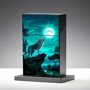 Magnetic Flip-Top Cigarette Case, Moonlight Wolf Night Scene, Dura Plastic Portable Stand, Holds 84mm Cigarette, Natural Art Theme
