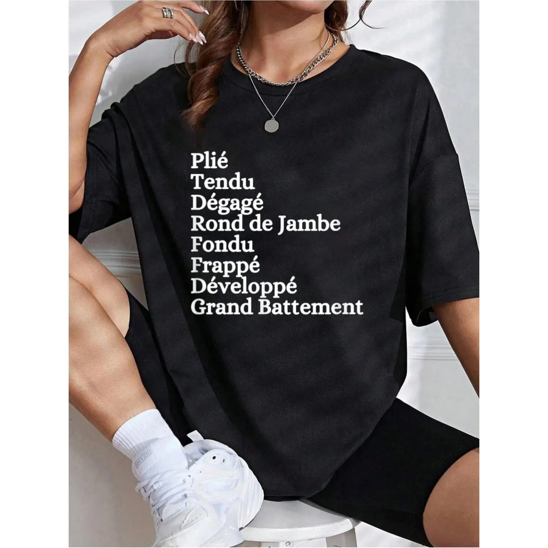 Unisex Fashion Cotton Ballet Barre Warm-Up Tee, Round Neck Short-Sleeve Breathable Crew Neck Shirt for Ballerina Dancers (Plie Tendu Graphic Print, Casual Top)