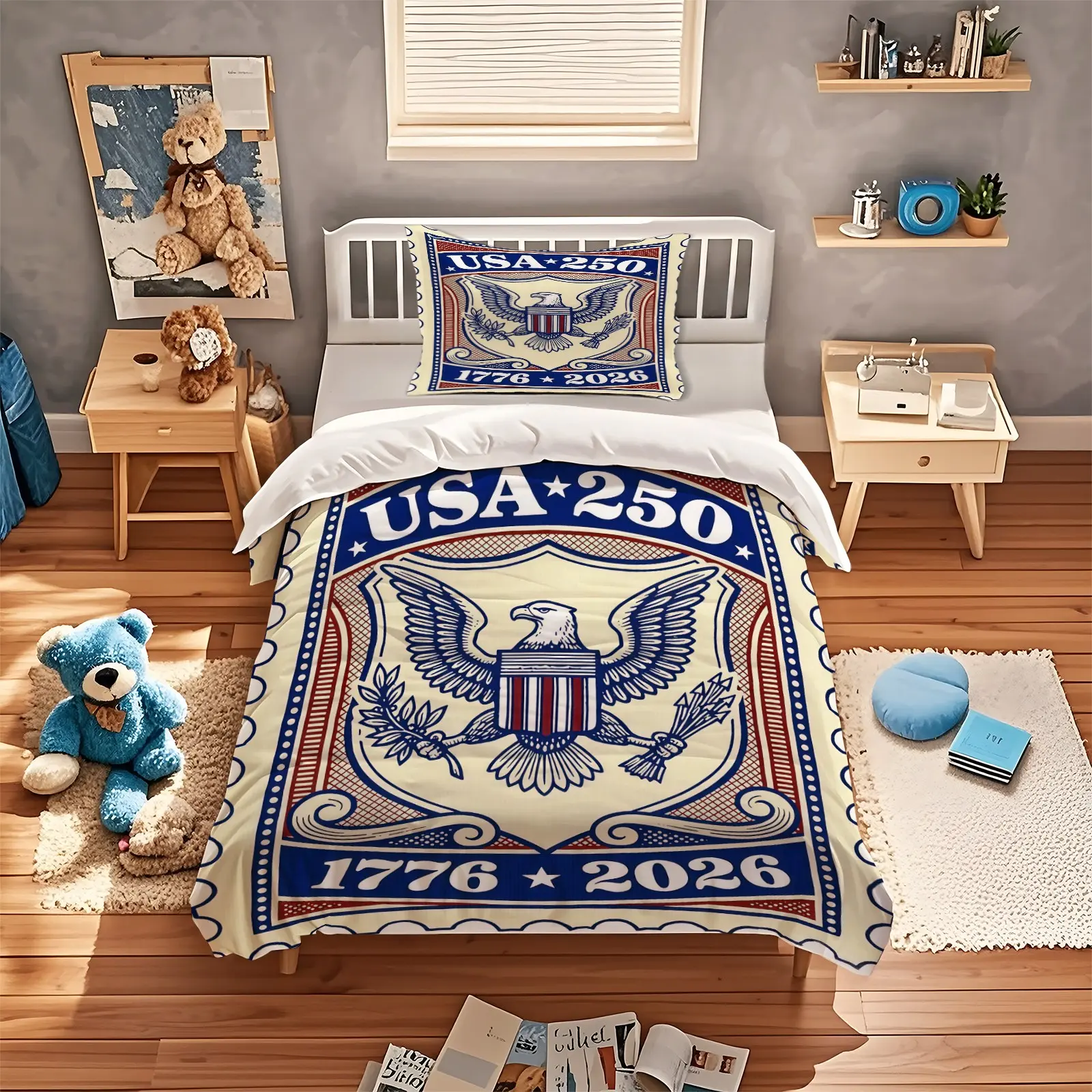 250th Independence Day Themed Printed Pattern Duvet Cover, Soft, Comfortable And Durable, Suitable For Bedroom Decoration Gifts For Teenagers And Adults, Including 1 Bed Duvet Cover And 1 Or 2 Pillowcases Without Core And Pillow