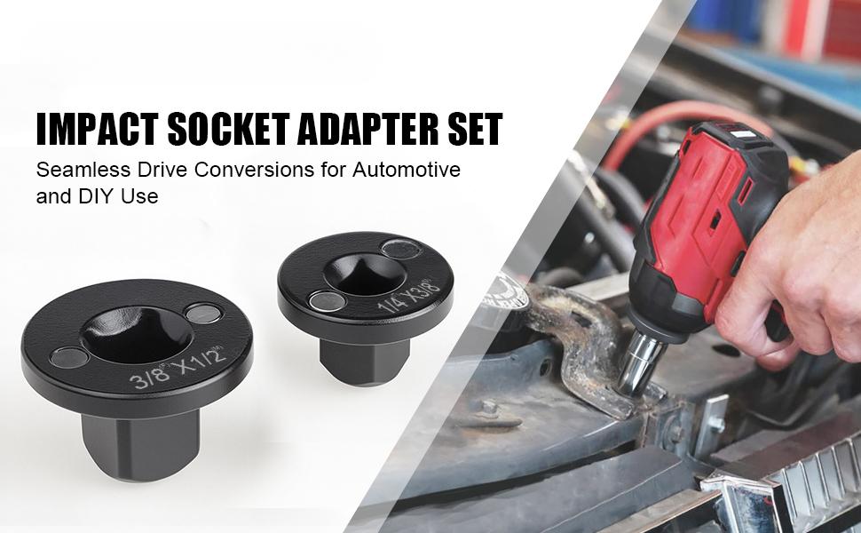 2PC Socket Adapter Set, Low Profile Impact Insert Drive Ratchet Adapters for Tight Spaces, 1/4" to 3/8", 3/8" to 1/2"