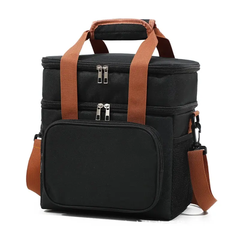 Double black Layer Insulated Lunch Bag Large Capacity Oxford Cloth Portable Thermal Cooler Tote with Shoulder Strap Leakproof Reusable Food Storage Lunch Box Bag for Work School Picnic Camping Travel Home Outdoor Keep Food Warm Cold Daily Meal Carry Pouch