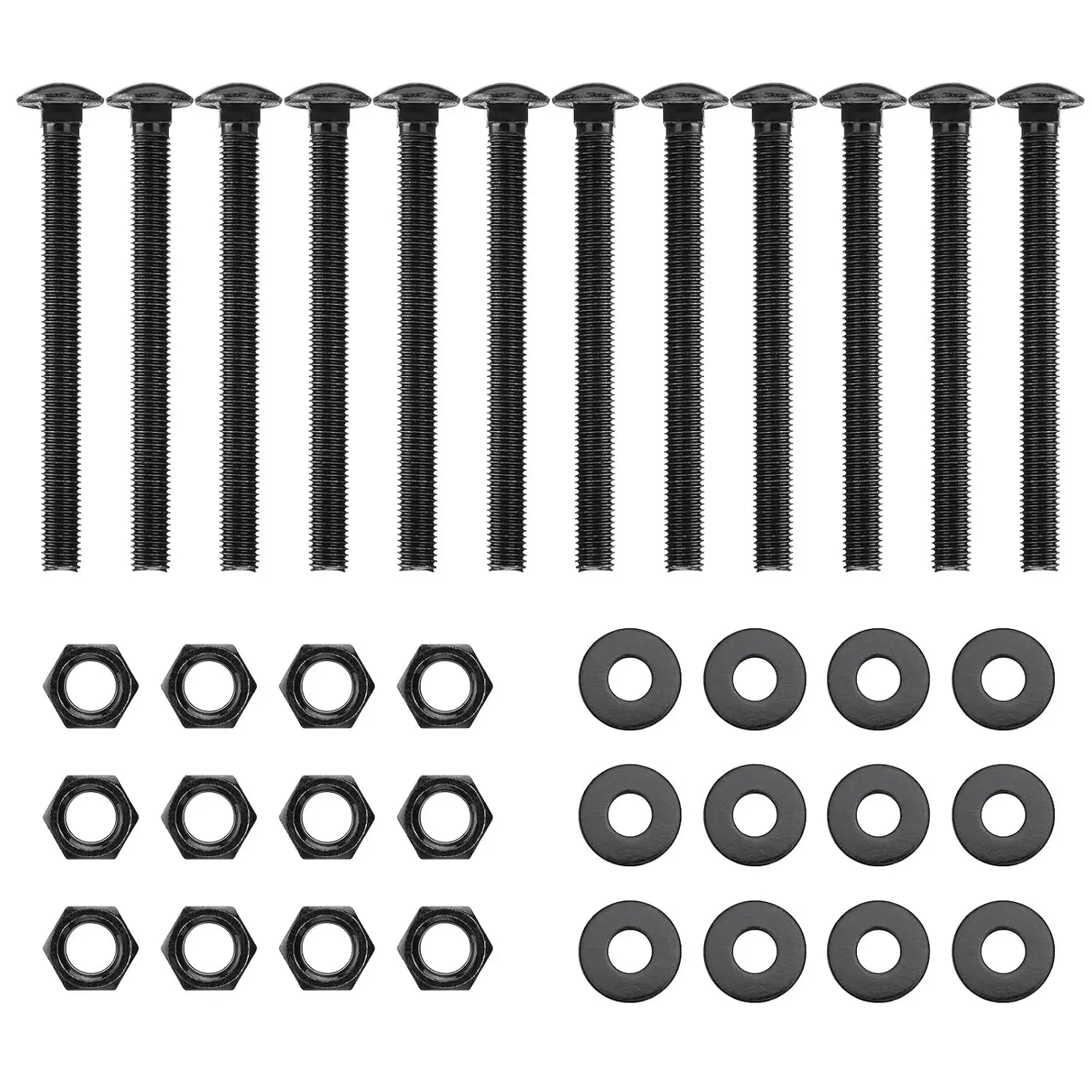 1/2 x 6 Inch Black Carriage Bolt Kit, Rust Resistant Bolts Set Including 12 Bolts, 12 Washers and 12 Nuts