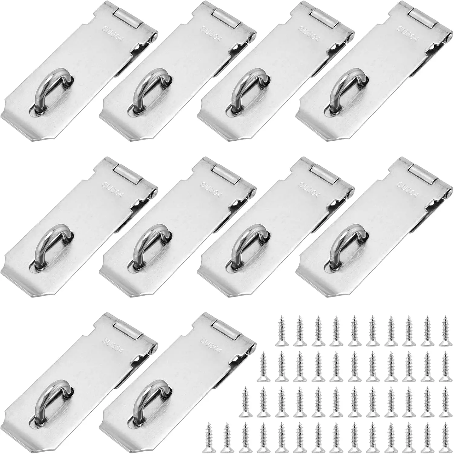 10 PCS Stainless Steel Heavy Duty Security Padlock Hasp Latch with Mounting Screws for Doors & Cabinets
