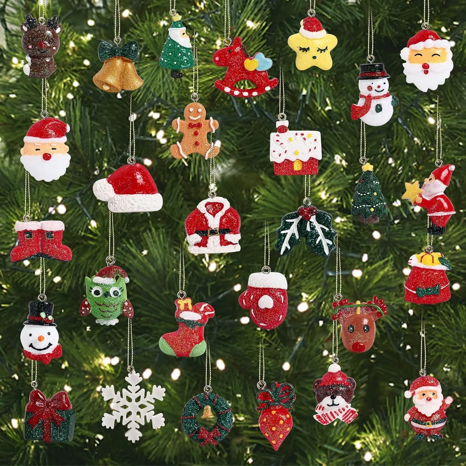 30 Pcs Clearance Mini Resin Christmas Tree Decorations Small Santa Clause Charms Xmas Ornament Sets for Girls Women