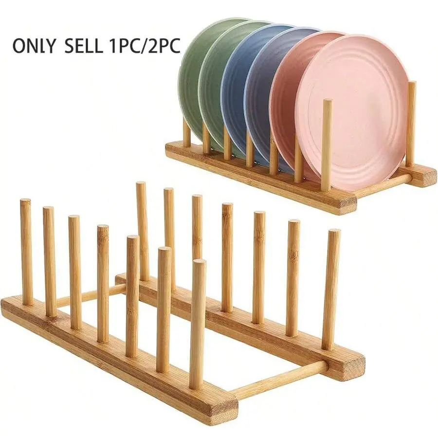 1/2pcs Bamboo Drying Rack Stand, Drainer, Storage Holder & Organizer – Holds Dishes, Plates, Bowls, Cups, Books, Pot Lids, and Cutting Boards – Ideal for Countertop or Kitchen Cabinet, Kitchen Organization