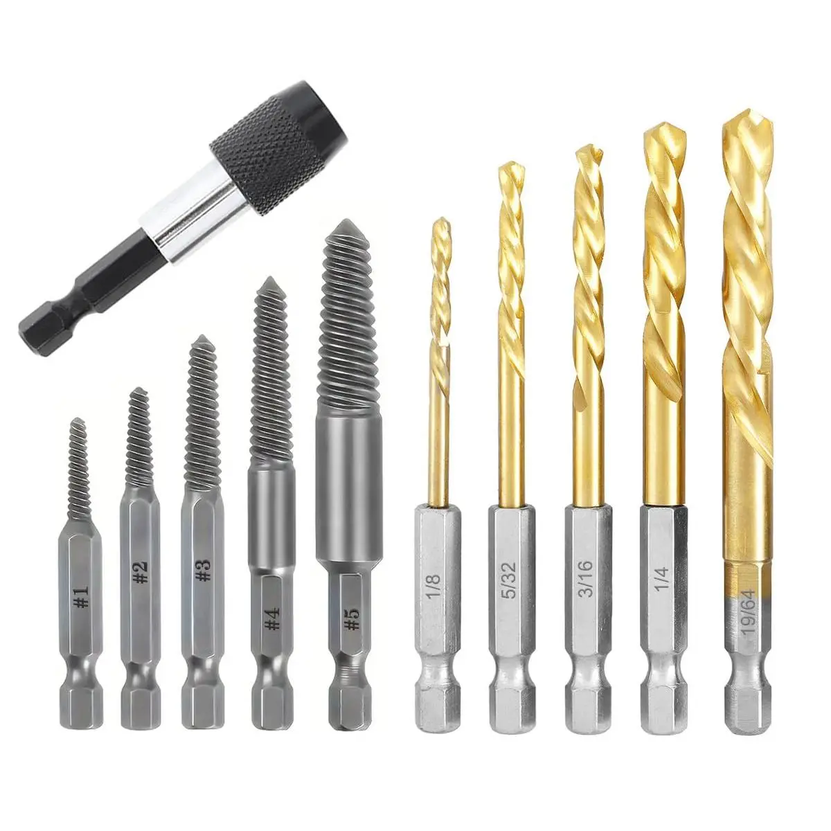 11 Pcs Stripped Screw Extractor Set, Reverse Drill Bit Extractor Set, Hex Shank Left Hand Drill Bit and Bolt Extractor Kit for Removing Damaged Broken Screws, Bolts, and Studs