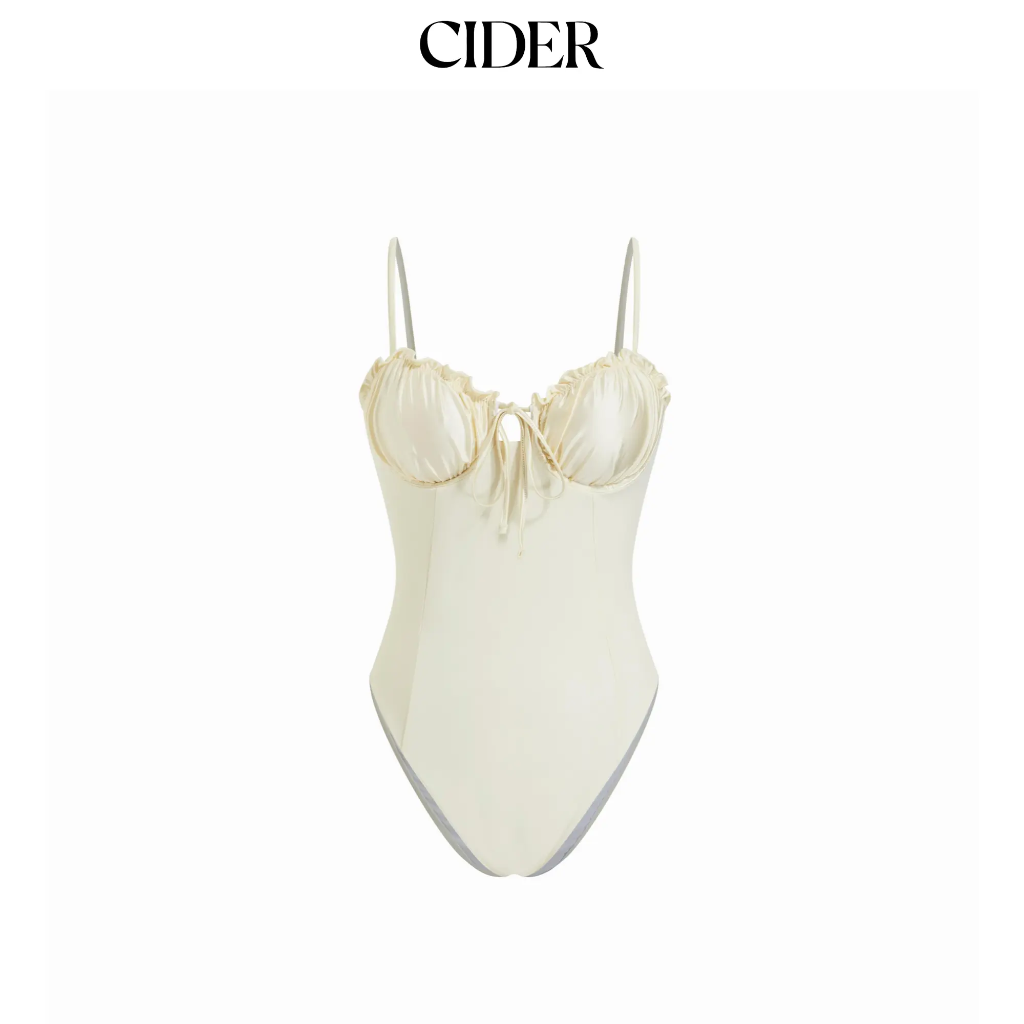 Cider Sweetheart Ruched Tie Front Lettuce Trim One Piece Swimsuit