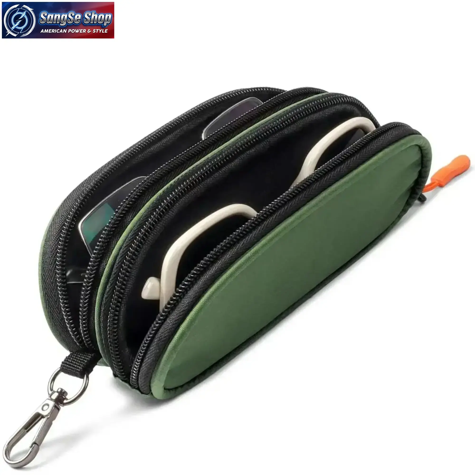 Soft Portable Eyeglasses Holder, Dual Compartment Unisex Sunglasses Case with Zipper and Keychain Clip for Travel and Car Use