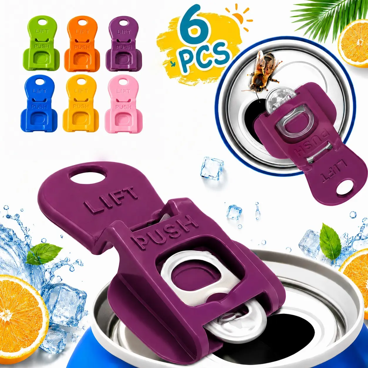 6-Piece 6 Colors Reusable Portable Kitchen Soda Can Tab Openers & Soda can lids Set, Drink Protector Caps, Suitable for Parties, BBQ, Camping, and Travel
