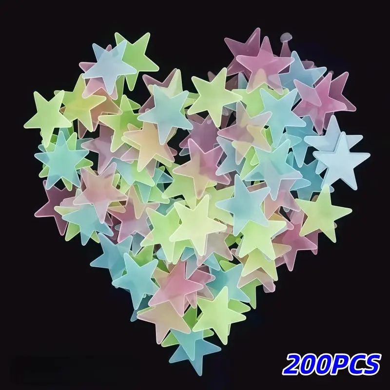 200pcs Glow-In-The-Dark Star Stickers, Reusable Plastic Wall Decals, Luminous Wall Sticker, Home Decor, Bedroom Wallpaper, Ceiling Stars Fluorescent Stickers