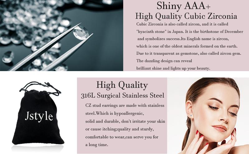 Jstyle 12Pairs Stainless Steel Round Clear Cubic Zirconia Pearl Stud Earring for Women CZ Earrings 3-8MM