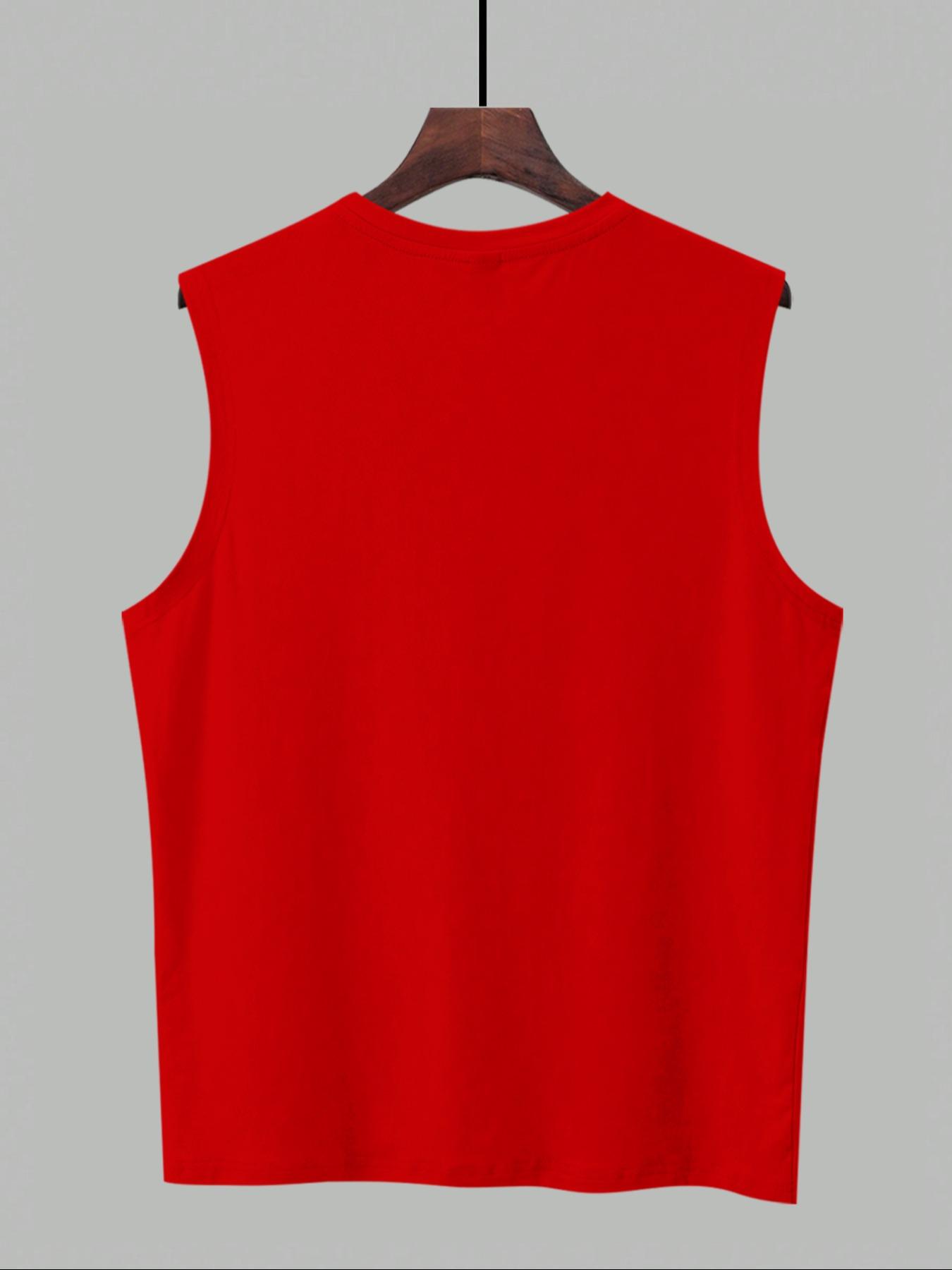 Men's Regular Fit Letter Print Tank Top Sleeveless Round Neck Top for Summer, Men's Top for Daily Wear, Tshirt, Casual Streetwear Top